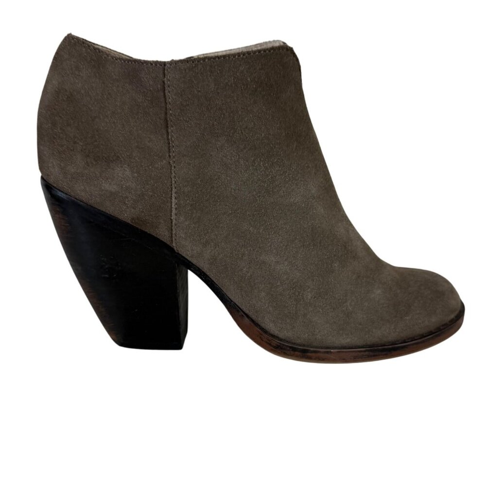 Soho Cobbler Gray Suede Ankle Booties Size 8 Chunky Heel Side Zipper Causal Boot